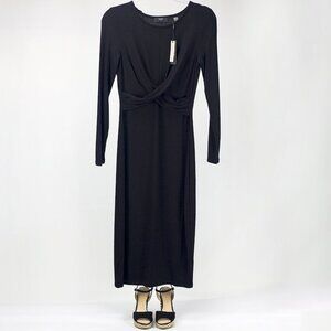 T TAHARI | LONG-SLEEVE DRESS WITH WRAP FRONT DETAIL | SOFT VISCOSE BLEND | BLACK
